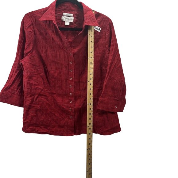 CJ Banks Womens Red Blouse Size X Snap Button Collared 3/4 Sleeve - Picture 4 of 16
